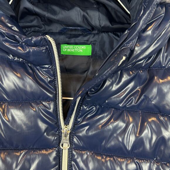 Benetton Puffer Vest Kids XL Age 10-11 Years Blue Hood Pockets United Colors - Picture 5 of 11